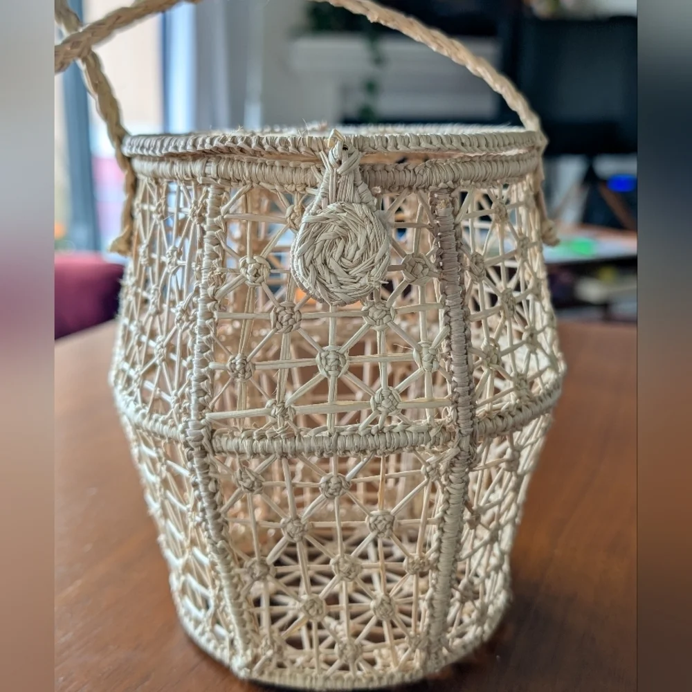 Kaanas by Anthropologie Cream Accent Basket Bag